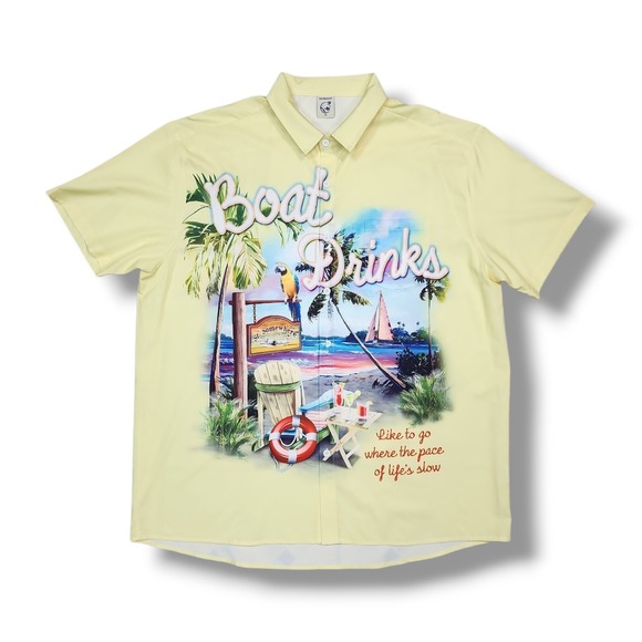 Other - Hardaddy BOAT DRINKS Hawaiian‎ Button Up Short Sleeve Yellow Shirt Men's XL